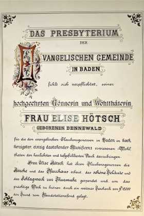 Dankesurkunde des Presbyteriums an Frau Hötsch